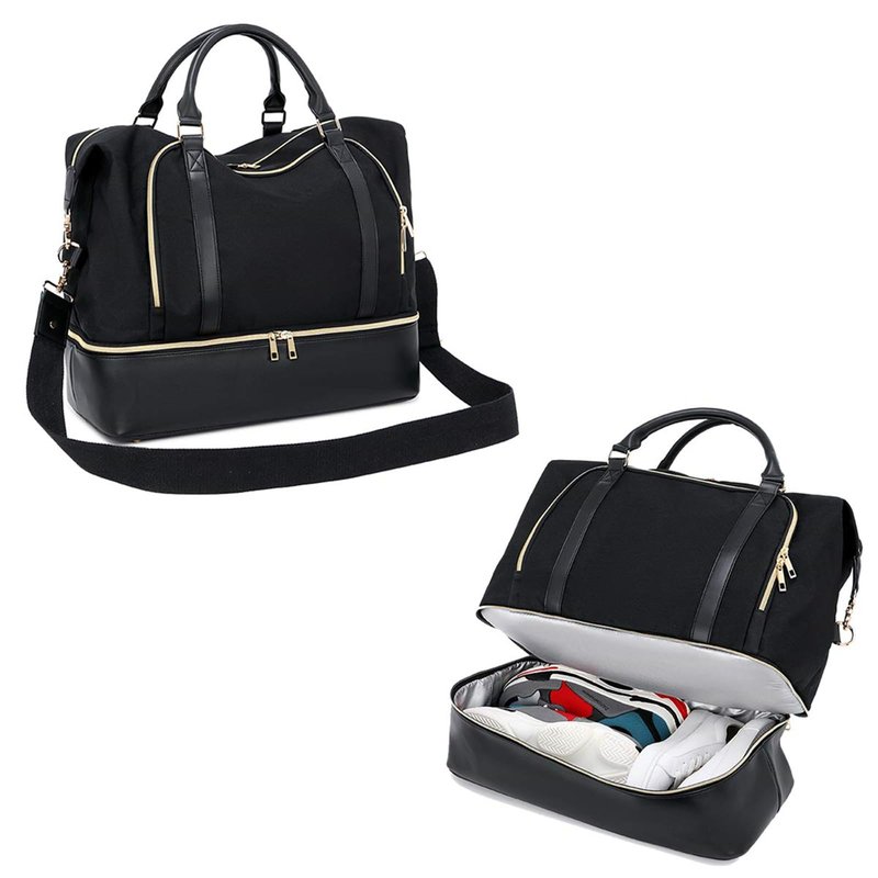 CAMTOP Women Ladies Travel Weekender Bag Overnight Duffel Carry-on Tote Bag with Luggage Sleeve fit 15.6 Inch Laptop Computer(Beige with Shoe Compartment)