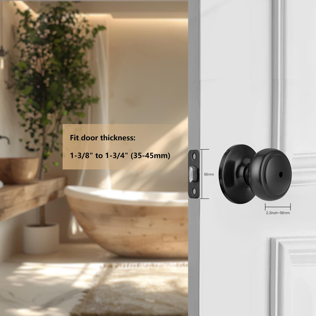 NCSEN Matte Black Door Knobs,Interior Door Knob with Lock,Coastal Style Door knob for Privacy and Bedroom (Bath or Privacy)