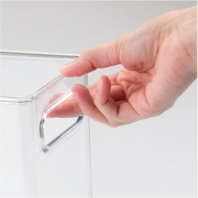 mDesign Tall Plastic Storage Organizer Container Bin, Office Organization for Filing Cabinet, Cupboard, Shelves, and Desk - Holds Notepads, Pens, Pencils, Highlighters, Ligne Collection, 4 Pack, Clear