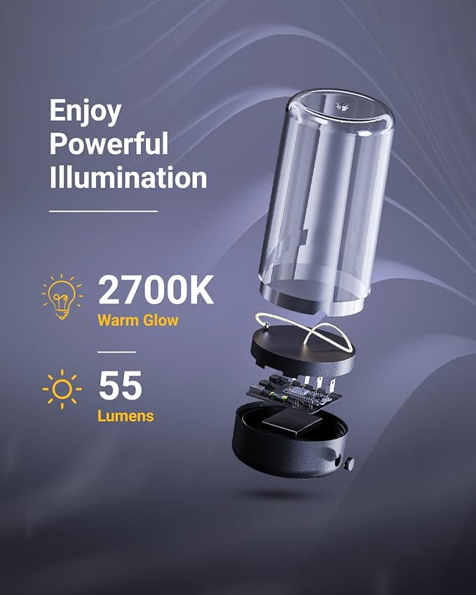 Sunco Magnetic Filament Light Rechargeable Table Lamps Minimalist Flexible LED Camping Lamp Dimmable Cordless 1W 55 LM 2700K Soft White 3-Step Dimming 10%-100% USB-C Rechargeable 2 Pack.
