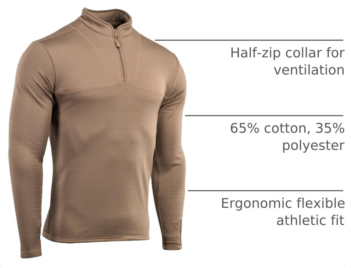 M-Tac Thermal Shirt for Men – Grid Fleece Lined Base Layer Compression Top for Cold Weather ECWCS Delta Level 2 Coyote Brown