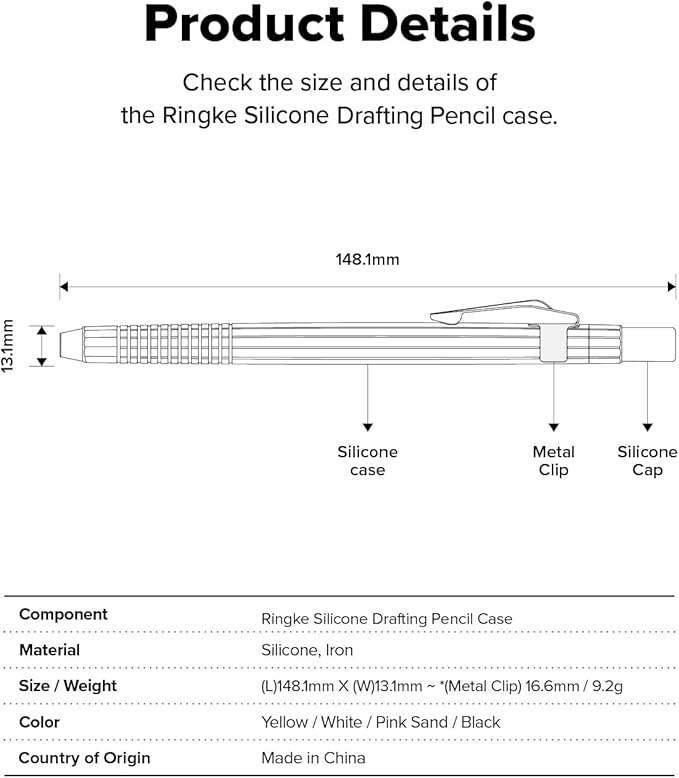 Ringke Silicone Drafting Pencil Case Compatible with Apple Pencil USB-C Case, Perfect Grip Silicone Protective Cover Sleeve Accessories - White