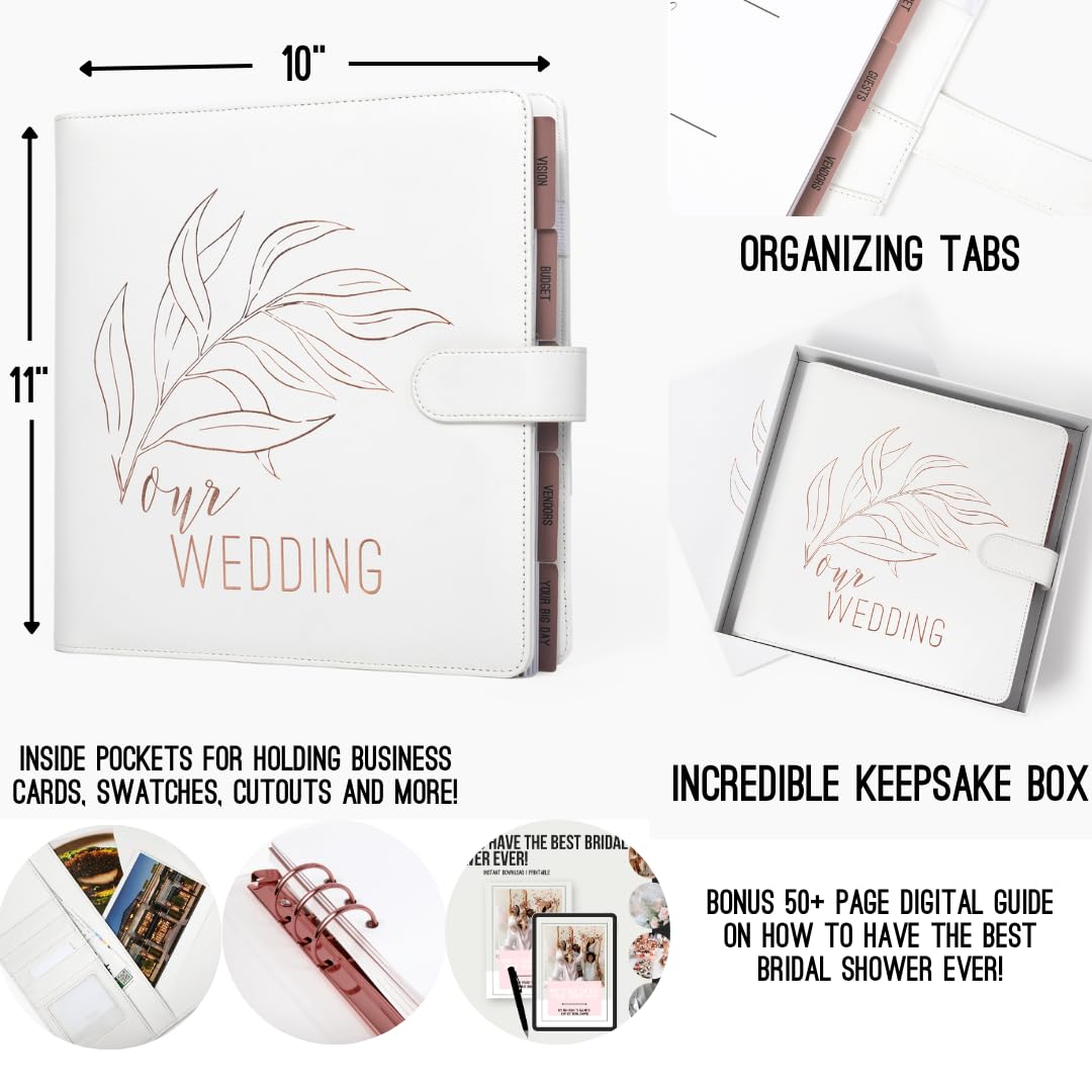 Wedding Planner Book and Organizer for Bride - Perfect Engagement Gift for Newly Engaged - Future Mrs Wedding Planning Binder with Rose Gold Accents, Tabs, Checklists - Bride to Be Gift