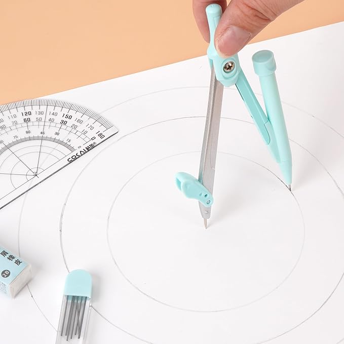 LABANCA 8 Pcs Compass Set with Protractor Rulers Pencil for Math Geometry (08373 Blue)