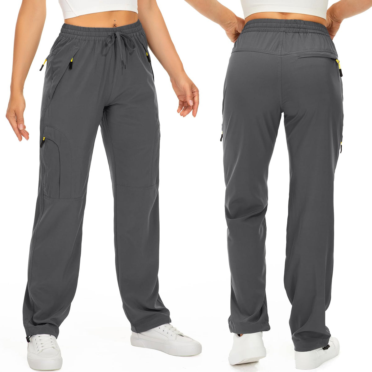 Womens Hiking Pants Quick Dry UPF 50 Lightweight Travel Golf Cargo Safari Pants Zipper Pockets,6608,Dark Grey,Petite S