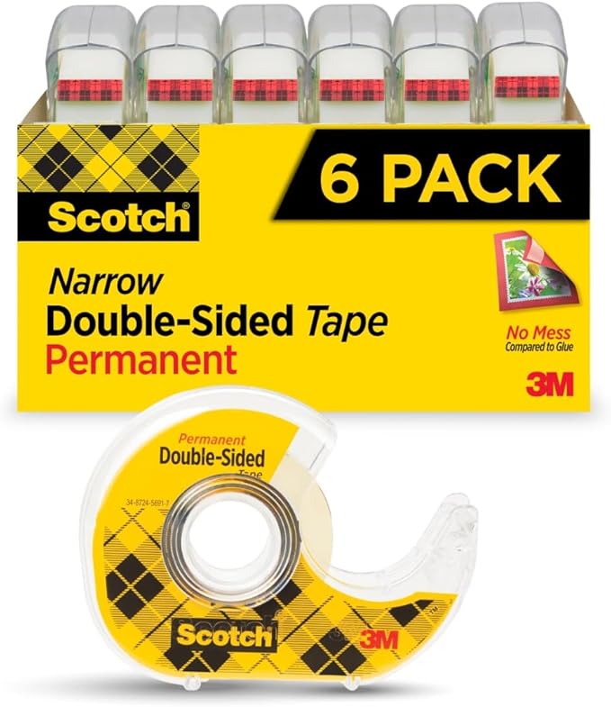 Scotch Permanent Double Sided Tape, Card Making and Holiday Scrapbooking Supplies, Alternative to Gift Wrap Tape for Wrapping Presents, 0.50 in. x 500 in., 6 Rolls with Dispensers