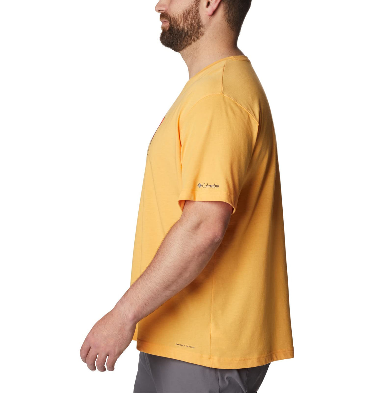 Columbia Men's Thistletown Hills Graphic Short Sleeve, Mango Heather/Hikers Graphic, Small
