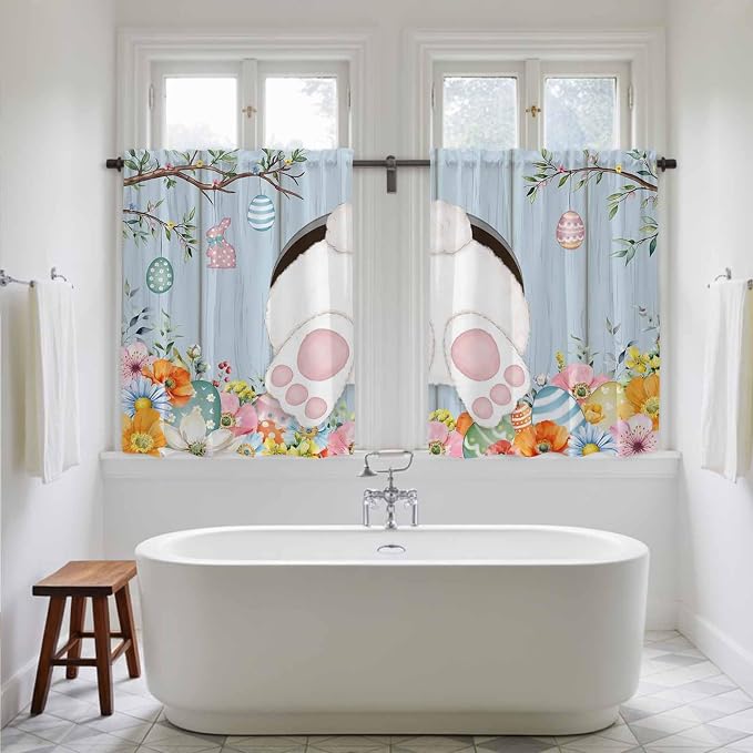Easter Kitchen Curtains 54 Inch Long 2 Panel Set, Rod Pocket Window Curtains