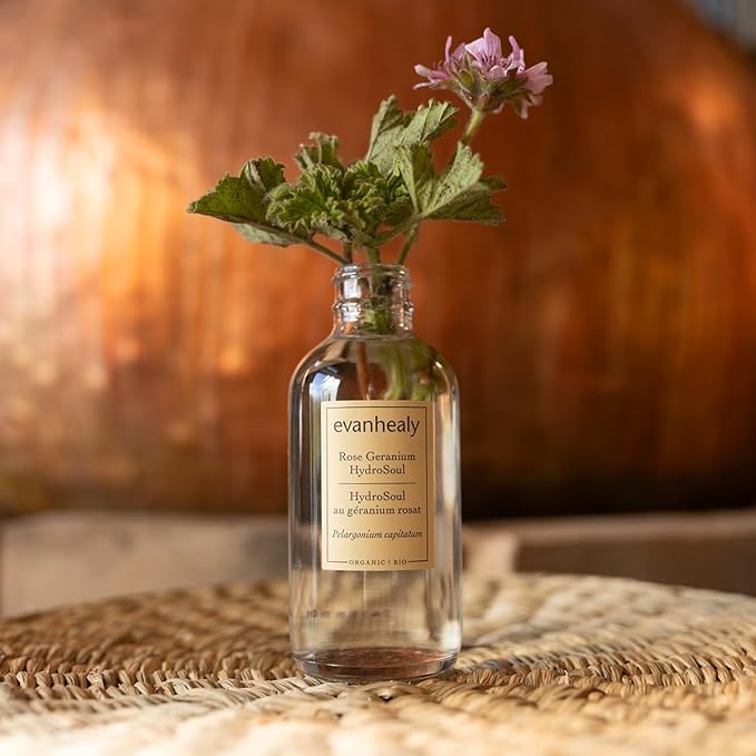 evanhealy Rose Geranium HydroSoul | Copper Distilled Hydrosol | Gentle, Astringent Organic Facial Tonic | Balancing Face Toner for Dry, Oily, Combination, Teen Skin