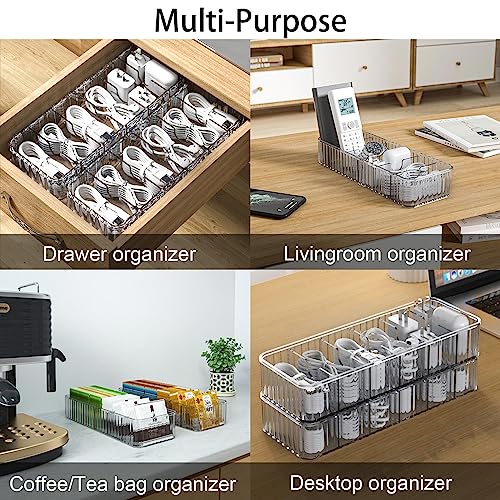 Cable Storage Boxes Organizers 2 Pack,Cord Charger Storage Organizer Box Case with 20pcs Cable Ties,Stackable,Clear