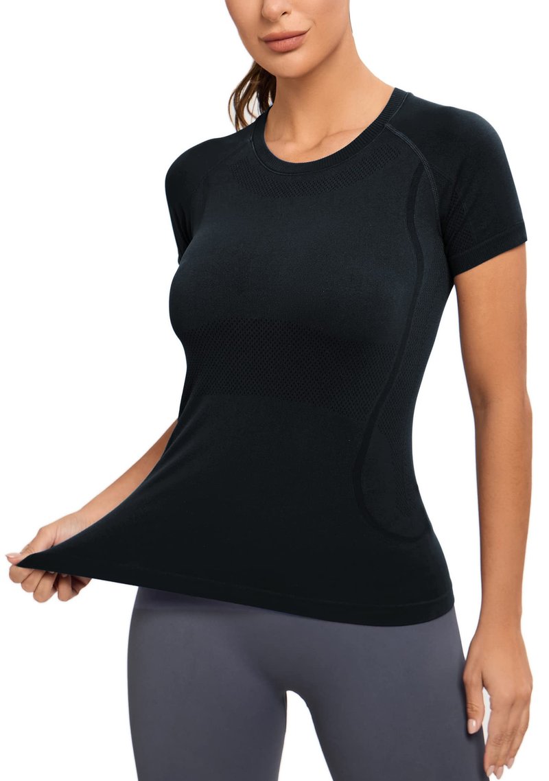 MathCat Seamless Workout Tops for Women, Short Sleeve Compression Athletic Shirts Soft Yoga Gym Tops XS-XL Black
