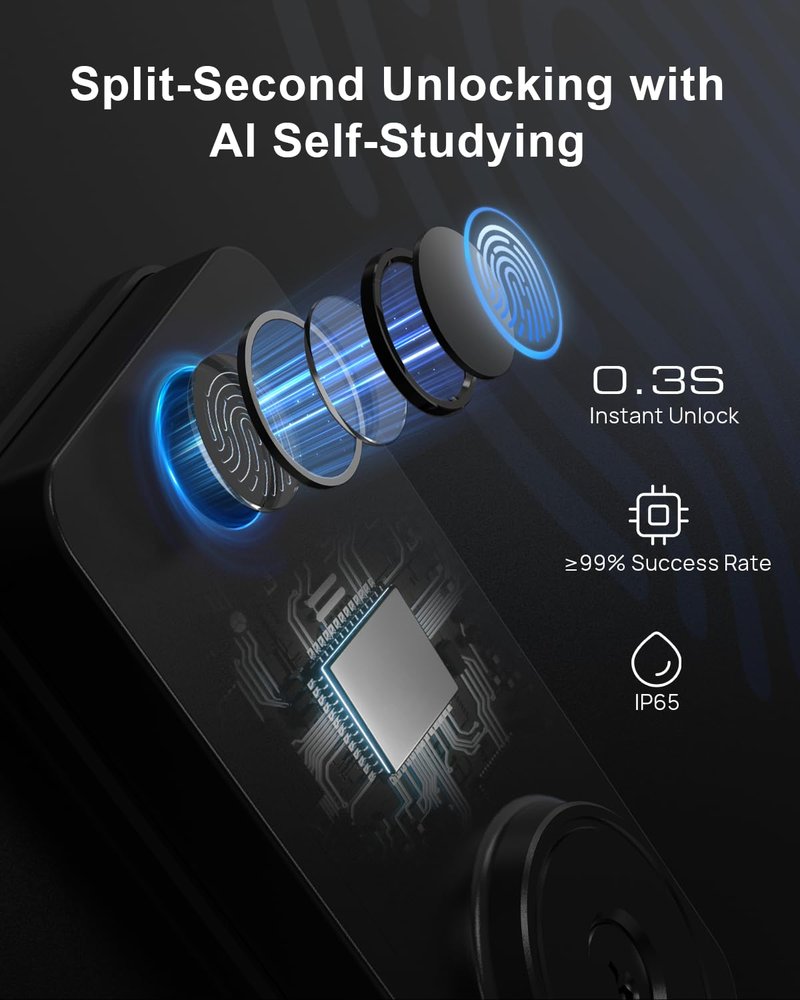 Fingerprint Door Lock with Handle, Smart Keyless Entry Door Lock with App, Stores 50 Fingerprints and 50 User Codes, IP65 Weatherproof Keypad Deadbolt for Front & Interior Doors, Auto-Lock, Black