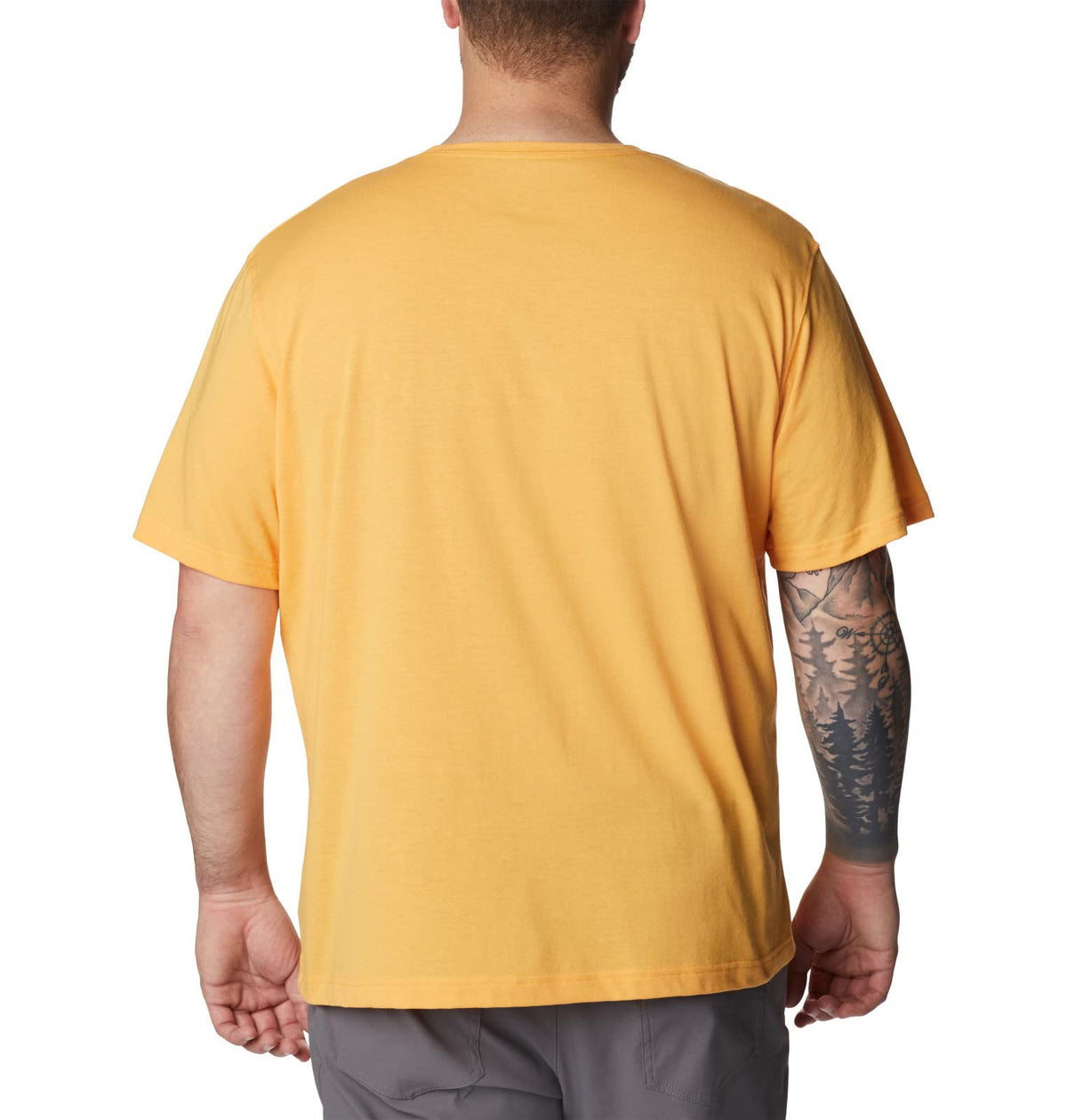 Columbia Men's Thistletown Hills Graphic Short Sleeve, Mango Heather/Hikers Graphic, Small