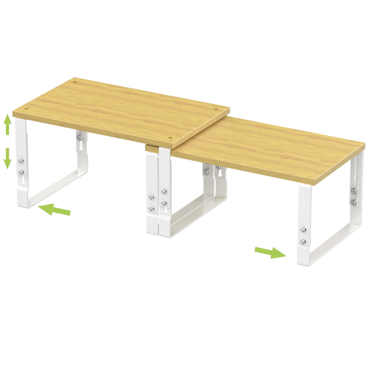 Adjustable Storage Shelves for Kitchen Cabinet Organization - Set of 2 Stackable Metal & Solid Wood Racks, Space-Saving Design for Countertop/Pantry/Garage, Easy Assembly(1 Pack/Medium/White)