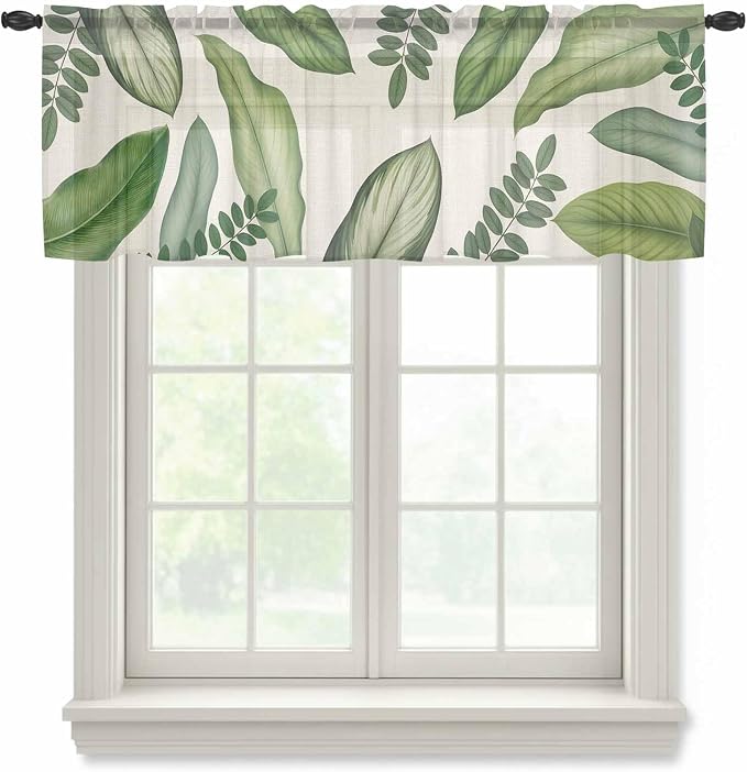 Summer Palm Leaf Sheer Valance Curtains