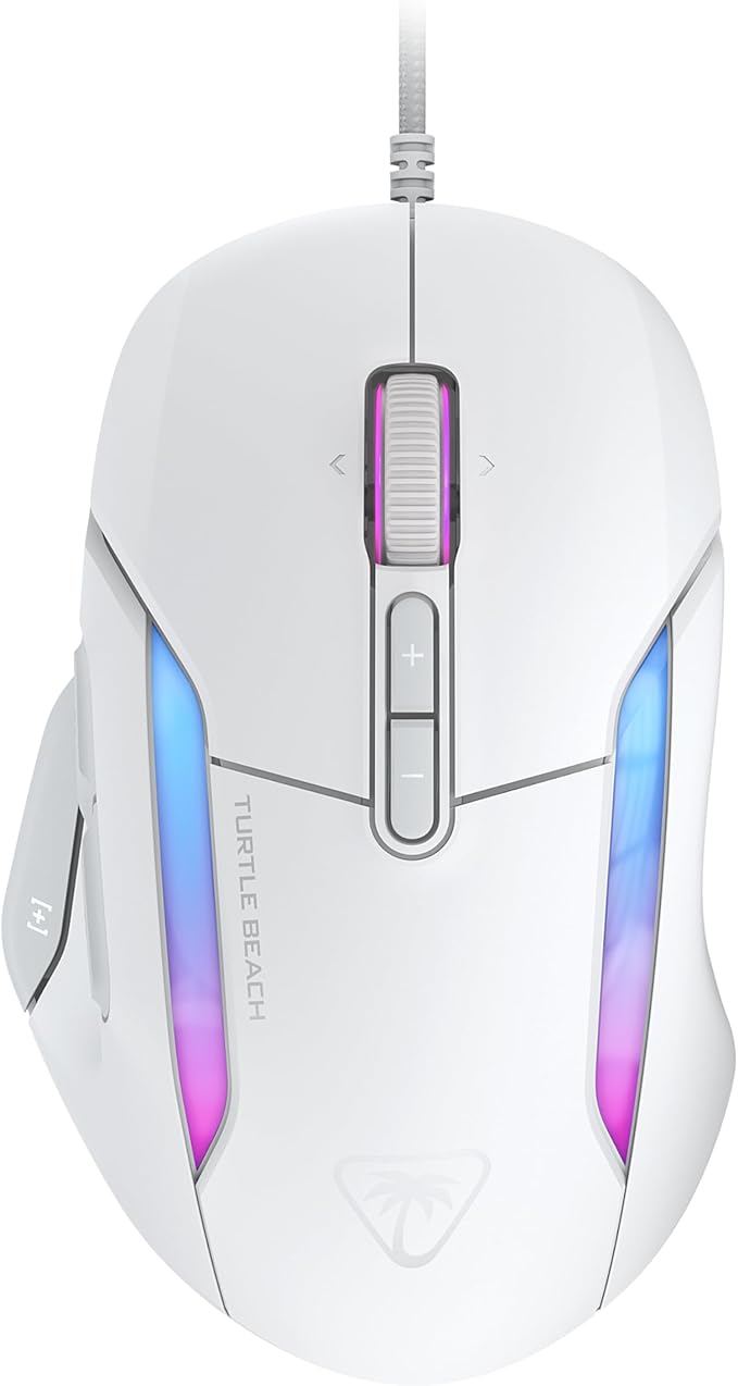 Turtle Beach Kone II Wired RGB Gaming Mouse, 26000 DPI Optical Sensor, 100M Click Life Optical Switches, 23 Customizable Inputs, Ergonomic Design, 4D Scroll Wheel, Pure PTFE Glides – Arctic White
