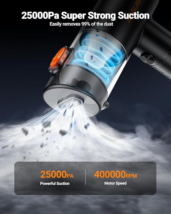 SEALIGHT Car Vacuum Portable Cordless, 25000PA Mini Vacuum Cleaner and Air Duster, 4 in 1 Hand Held Vacuum with Car Accessories, Cordless Vacuum Cleaner for Pet, Home, Office