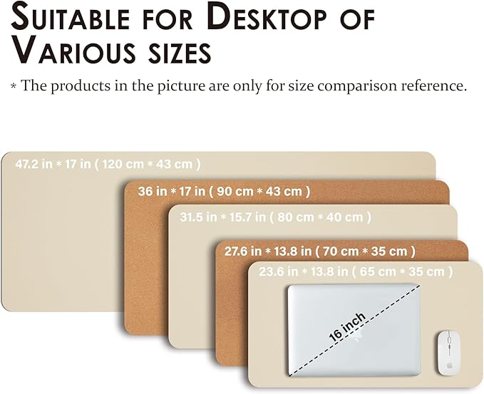 Cork Desk Mat - Dual-Sided Desk Pad for Office and Home - Desk Organization and Accessories - Ideal for Large Mouse Pad and Desk Mats on Top of Desks(Beige,31.5"x 15.7")