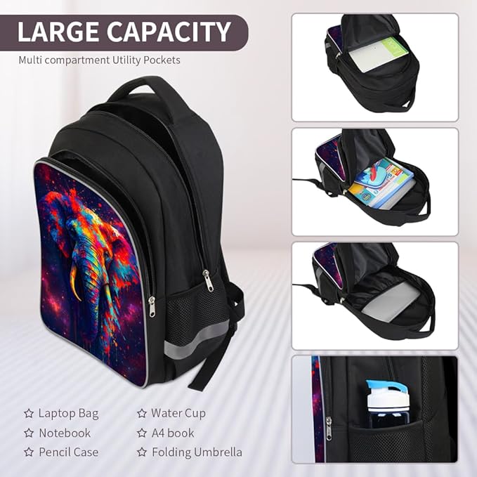Kids Backpack for Boys Girls Preschool Kindergarten Backpacks Lightweight Elementary Middle School Bookbag with Lunch Box Set (Elephant)