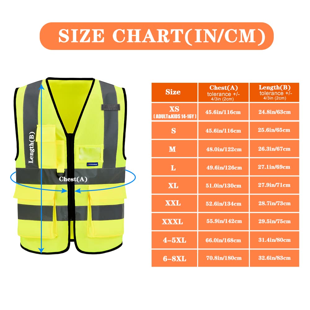 A-SAFETY 7pocket High Visibility Safety Vest Zipper, Construction Vest Reflective Strips ANSI/ISEA Standards for Motorcycle, Running,work, Bicycle Riding Outdoor Activities, Yellow