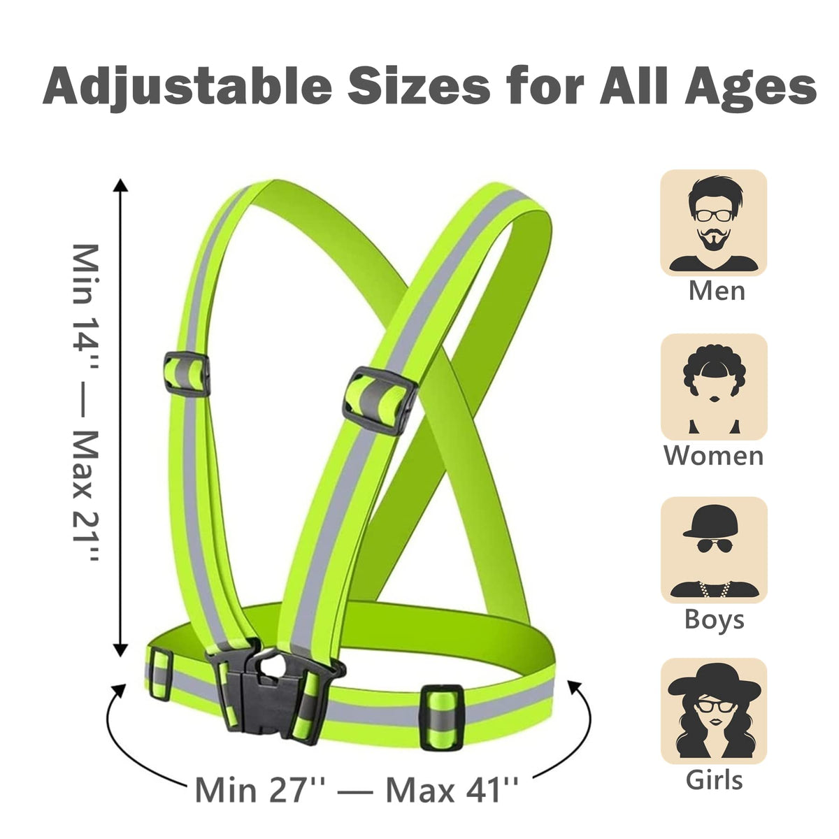 YUNLOVXEE Reflective Strap Safety Vest Gear - 2-10 Pack Adjustable High Visible Reflective Running Gear for Women Men Night (Green x10)