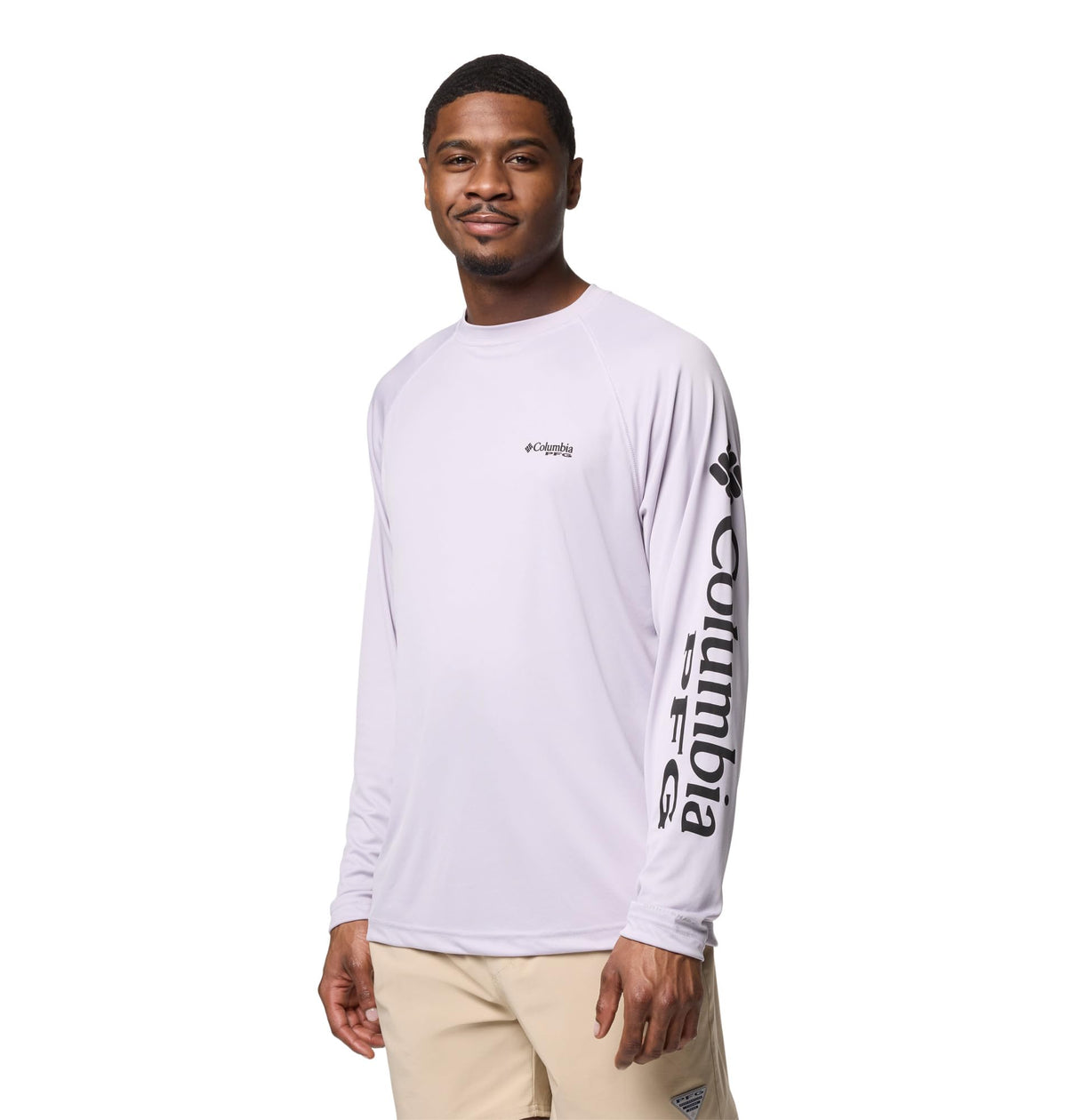 Columbia Men's PFG Terminal Tackle Long Sleeve Fishing Shirt, Lavender Pearl/Black Logo, 4X Tall