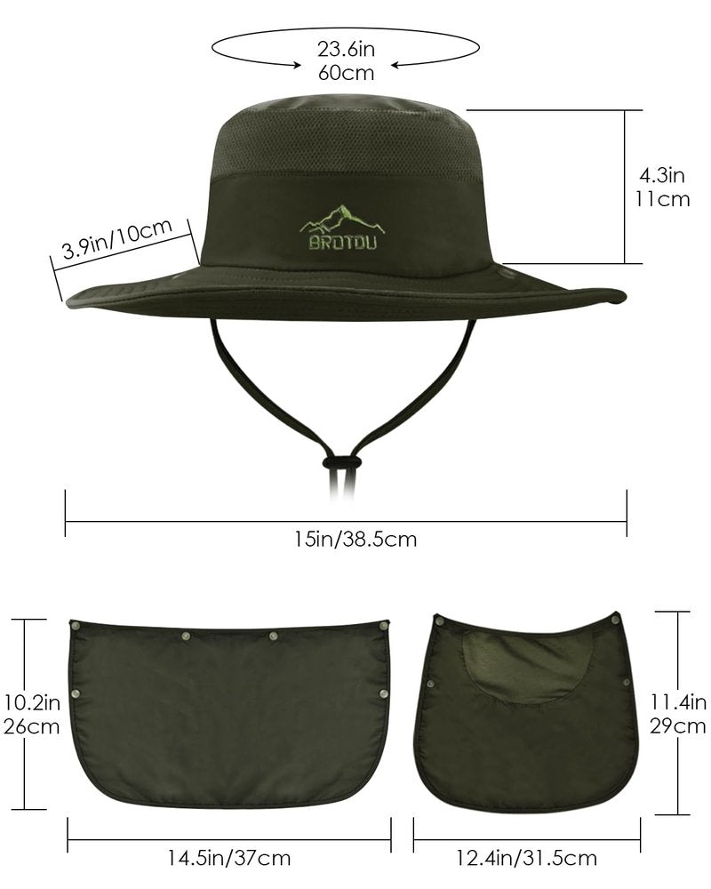 BROTOU Sun Cap Fishing Hats, UPF 50+ Wide Brim Outdoor Protection Hat, Sun Hat with Face & Neck Flap Cover for Men and Women (Gray)