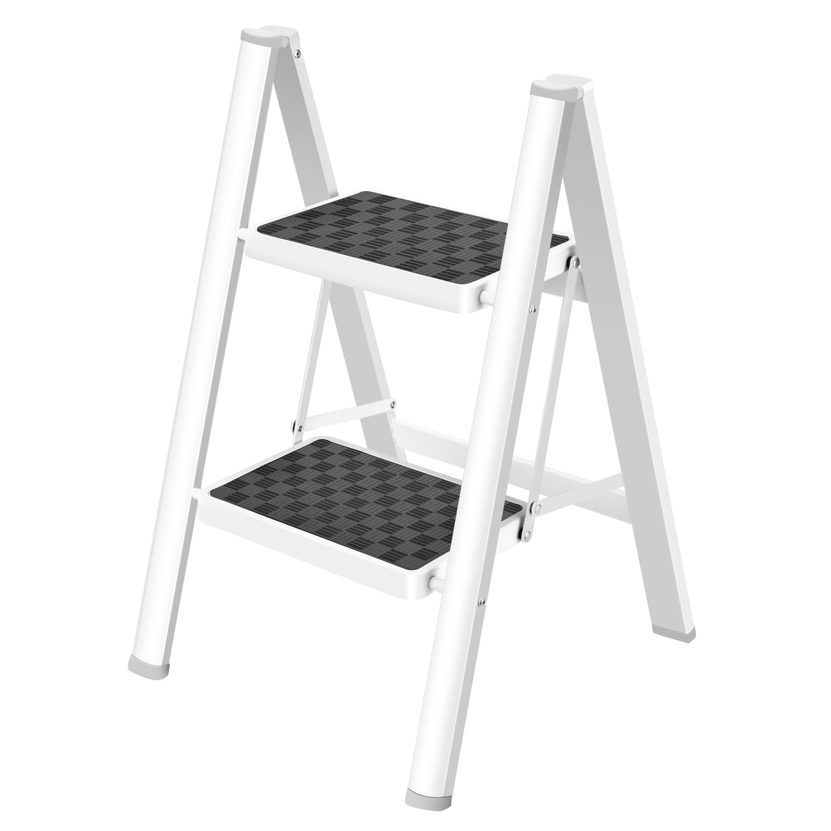 HBTower Step Ladder, Step Ladder Folding Step Stool, Portable Sturdy Steel Stool for Adults with Anti-Slip Wide Pedals Home Outdoor Kitchen, White