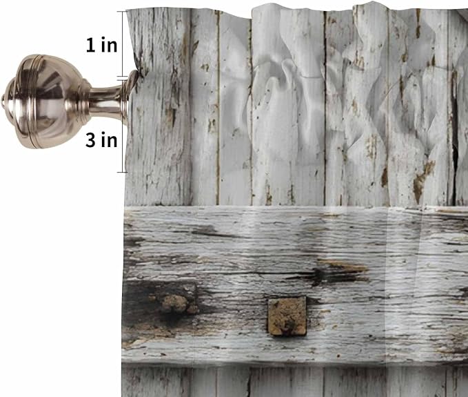 Vintage Gate Tier Curtains 45 Inches Long, Farmhouse Wooden Grain Shabby Chic