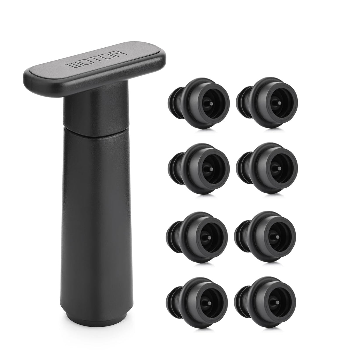 WOTOR Wine Saver Vacuum Pump with 4 Stoppers, Wine Preserver, Black
