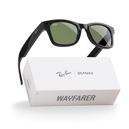 Ray-Ban Meta (Gen 1), Wayfarer, Shiny Black | Smart AI Glasses for Men, Women — 12 MP Ultra-Wide Camera, Open-Ear Speakers for Audio, Video Recording and Bluetooth — Green Lenses — Wearable Technology