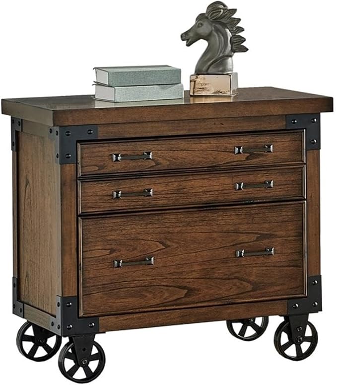 Pemberly Row Rustic Wood Lateral File with Legal/Letter File Drawer in Brown, Solid Wood, Sturdy Construction, Office or Home Storage, Secure Document Organization, Durable Design