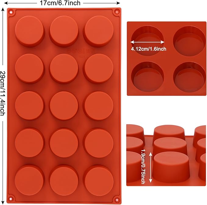 FUGZAUD 2PACK Silicone Cylinder Molds,15-Cavity Round Candy Chocolate Mold, Handmade Soap Silicone Mould, for Mini Muffin, cake,Jelly, Dessert, Ice Cube