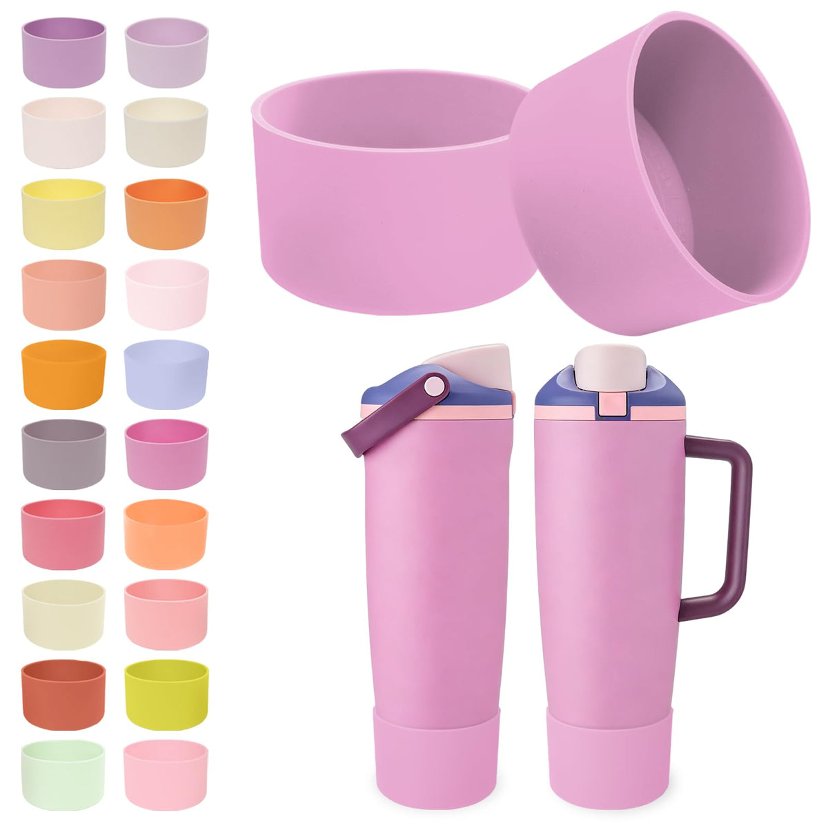 Kaitiaki 2PCS Silicone Boots for Owala 30oz & 40oz FreeSip Sway Bottles & Tumblers – Non-Slip, Scratch-Resistant, Stability Enhancer for Owala Accessories (Lilac Bloom)