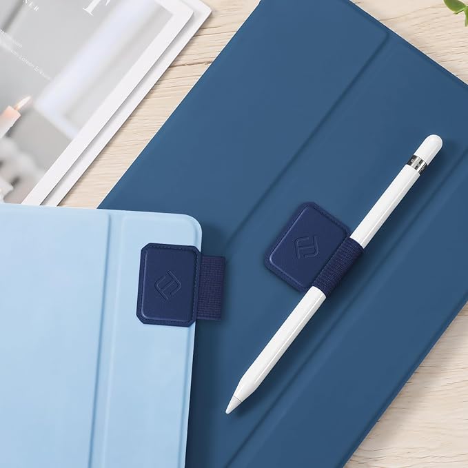 Fintie 4 Pack Pen Loop Holder for Apple Pencil Pro, Apple Pencil (USB-C / 1st / 2nd Generation) and Stylus Pens, Elastic Adhesive Leather Sleeve Attached to Cases, Navy