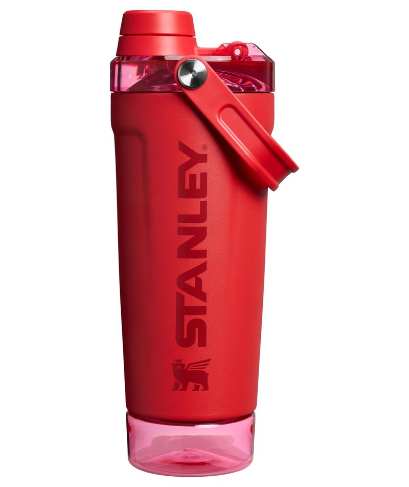 STANLEY Vitalize Shaker Bottle 20 oz | Leakproof Insulated Stainless Steel Shaker Cup | Base Storage and Twist On Fast Flow Lid | Protein Shakes and Pre Workout Powder | BPA-Free | Chili Red