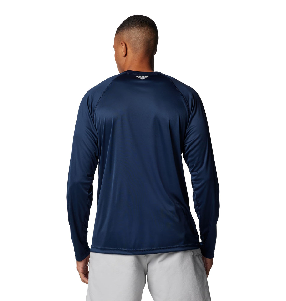 Columbia Men's PFG Terminal Tackle Long Sleeve Fishing Shirt, Collegiate Navy/Sunset Red Logo, Medium