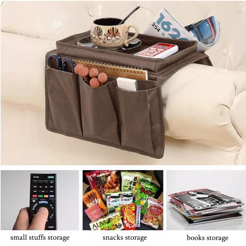 Sofa Armchair Caddy with Cup Holder Non-Slip Armrest Tray 4 Pockets Remote Control Holder Sofa Armrest Storage Organizer for Recliner Couch Armrest Side Pocket Storage for Magazine Tablet Phone