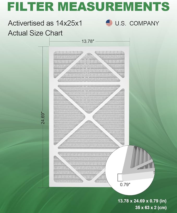 14x25x1 Air Filter 6 Pack, Durable MERV 8 Pleated Home HVAC AC Furnace Filters