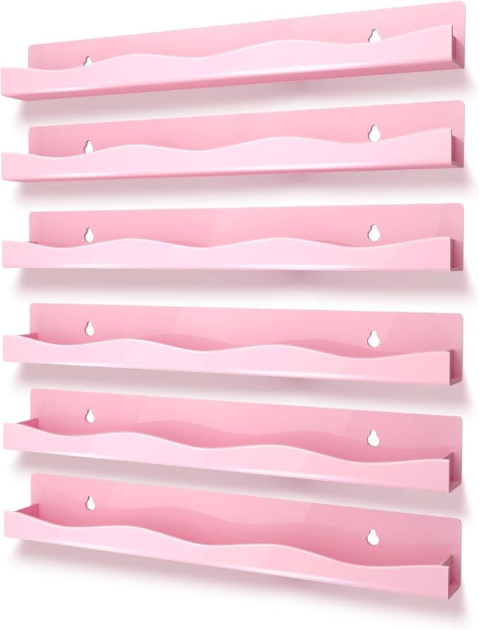 YMVV 6 Pack Nail Polish Wall Mounted Shelf,15 Inch Nail Polish Floating Shelves for 66-90 Bottles Multi-Purpose,Ideal Gift, Great Display for Salons Retailers,Pink
