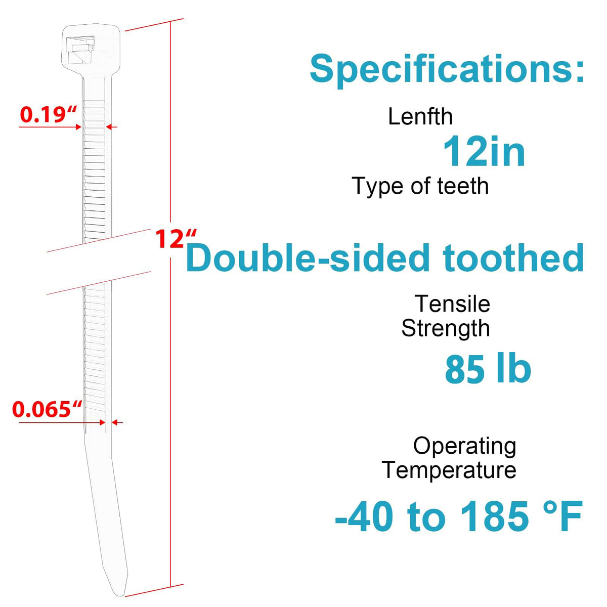 12 Inch Zip Ties Double Sided Toothed (Bulk 1000 Pack),85 LBS Tensile Strength Heavy Duty Cable Wire Ties With Self-Locking Adjustable More Durable Nylon Tie Wraps for Indoor Outdoor