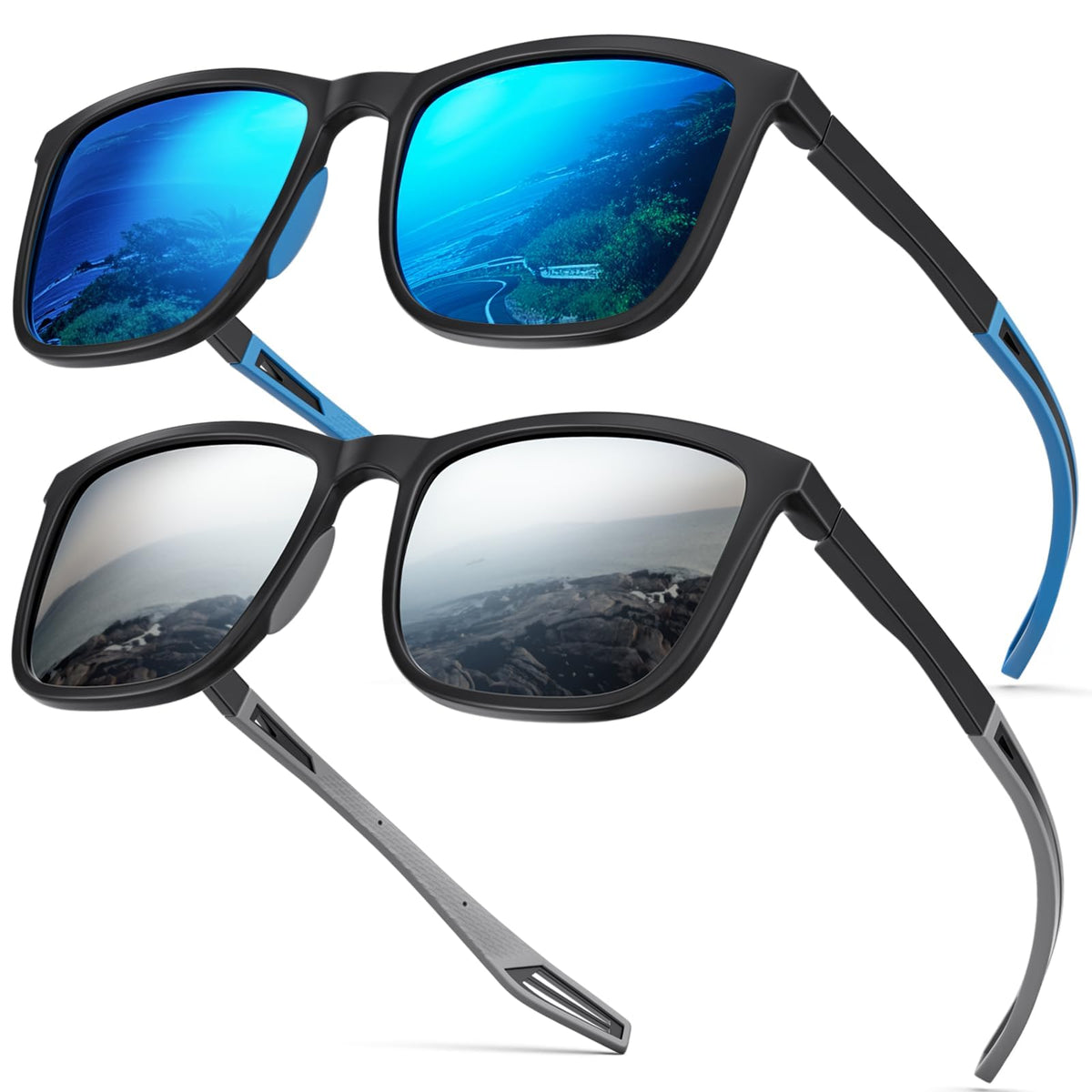 SKYOAK Premium Large 158MM XXL Polarized Sunglasses for Men Women, Scratch/Saltwater Resistant/Oleophobic Coating Lens Sun Glasses TR Frame Stylish Oversized Shades (2 Pack, Ocean & Mercury)