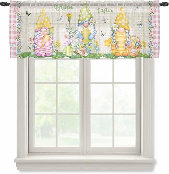 Easter Sheer Valances for Windows 60"x18", Light Filtering Kitchen Curtains