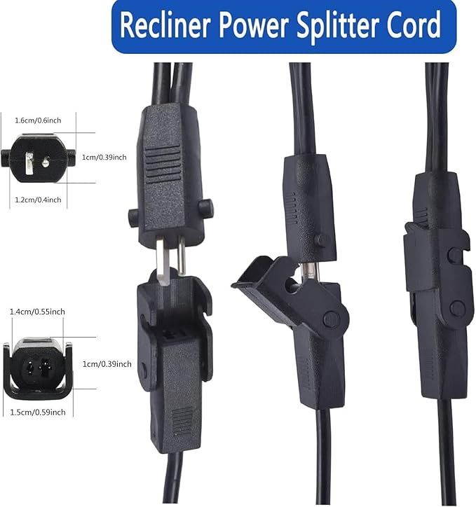 Recliner Power Splitter Cord 78 Inch 2 Pin Splitter Y Cable Replacement, 6.5FT, Black, 2 Motors to 1, Compatible with Okin, Dewert, Lazboy, Pride, Catnapper, Limoss Motors