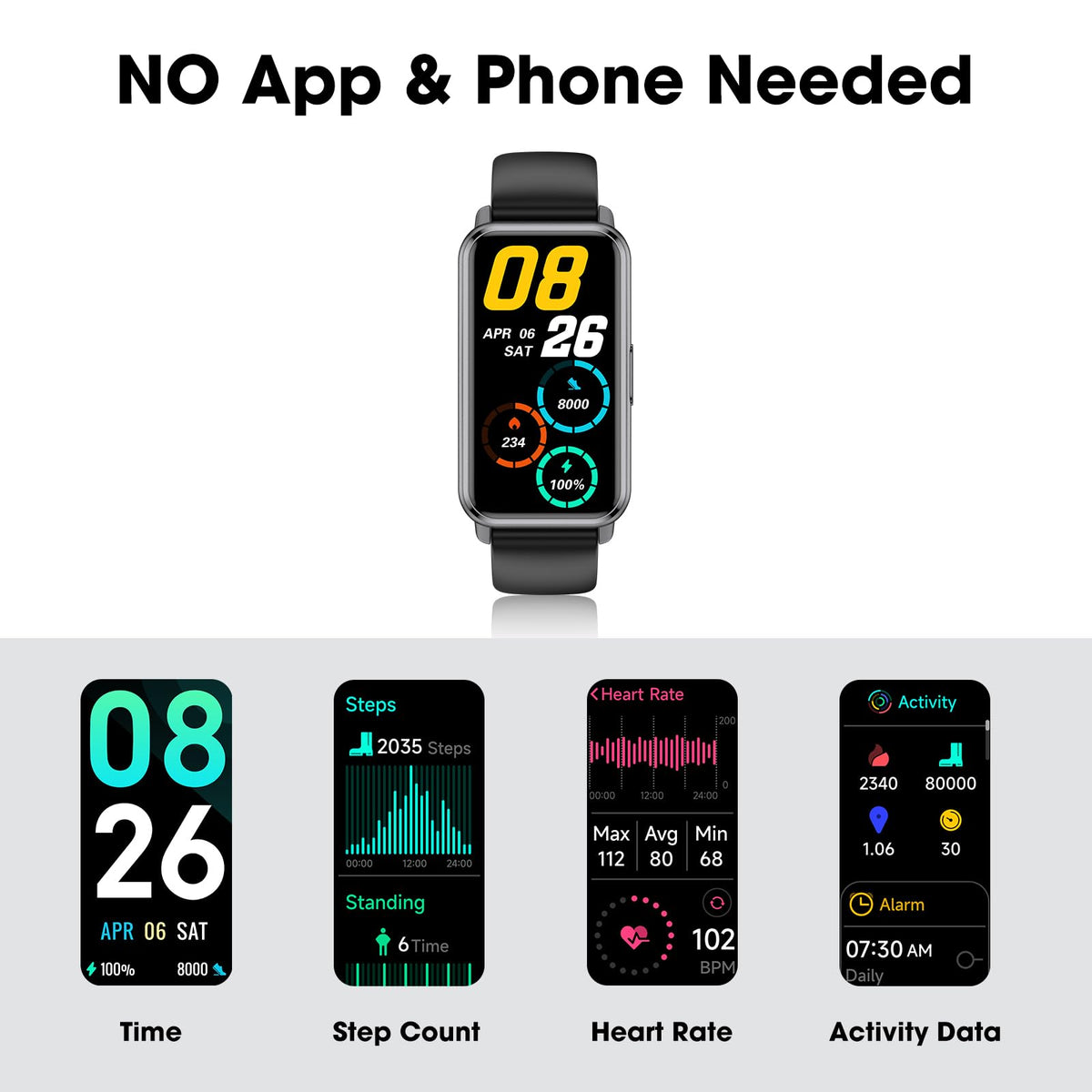 Long Battery Pedometer Watch 14 Days Battery Life, Slim Design No App/Phone Required Fitness Tracker, 50 Meters Waterproof Smart Watch, Heart Rate & Blood Oxygen Monitor Step Counter for Men Women
