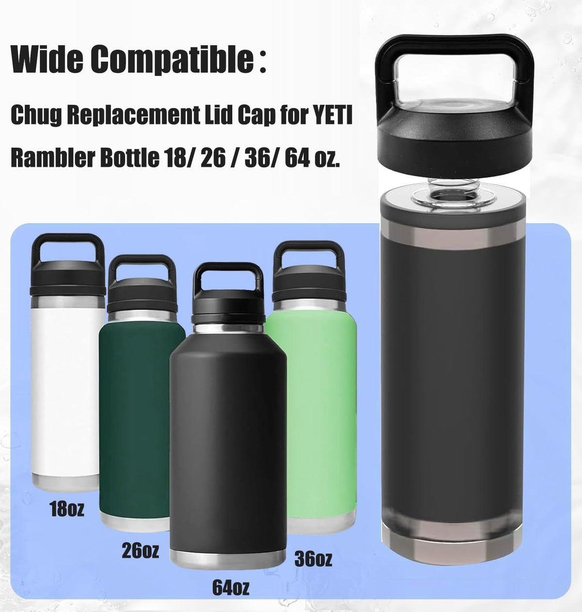 Replacement for YETI Lid Chug Cap Rambler Bottle, Screw Top Lid Replacement Fits for 18oz/ 26oz/ 36oz/ 64oz Cap Cover Water Bottle Parts Accessorie