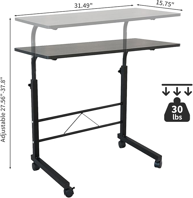 Karl home Side Table Mobile Standing Computer Desk Adjustable Height Portable Laptop Table, TV Tray Computer Workstation Sofa Bed for Home Office,Desktop 31.50" L x 18.11" W, Black