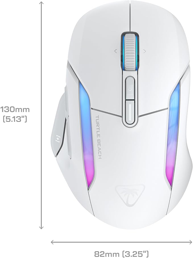 Turtle Beach Kone II Air Wireless RGB Gaming Mouse, 350-Hr Rechargeable Battery, 26000 DPI Optical Sensor, 100M Click Optical Switches, 21 Customizable Inputs, Ergonomic, 4D Scroll Wheel– Arctic White