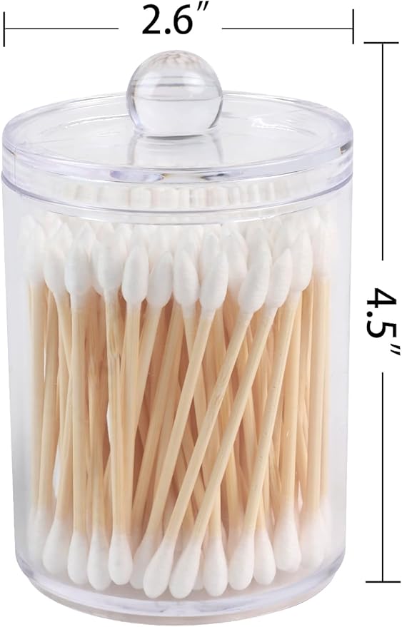 2 Pack Acrylic Qtip Holder Dispenser,Canisters Apothecary Jar Set, Vanity Makeup Bathroom Organizers and Storage Set, 10oz