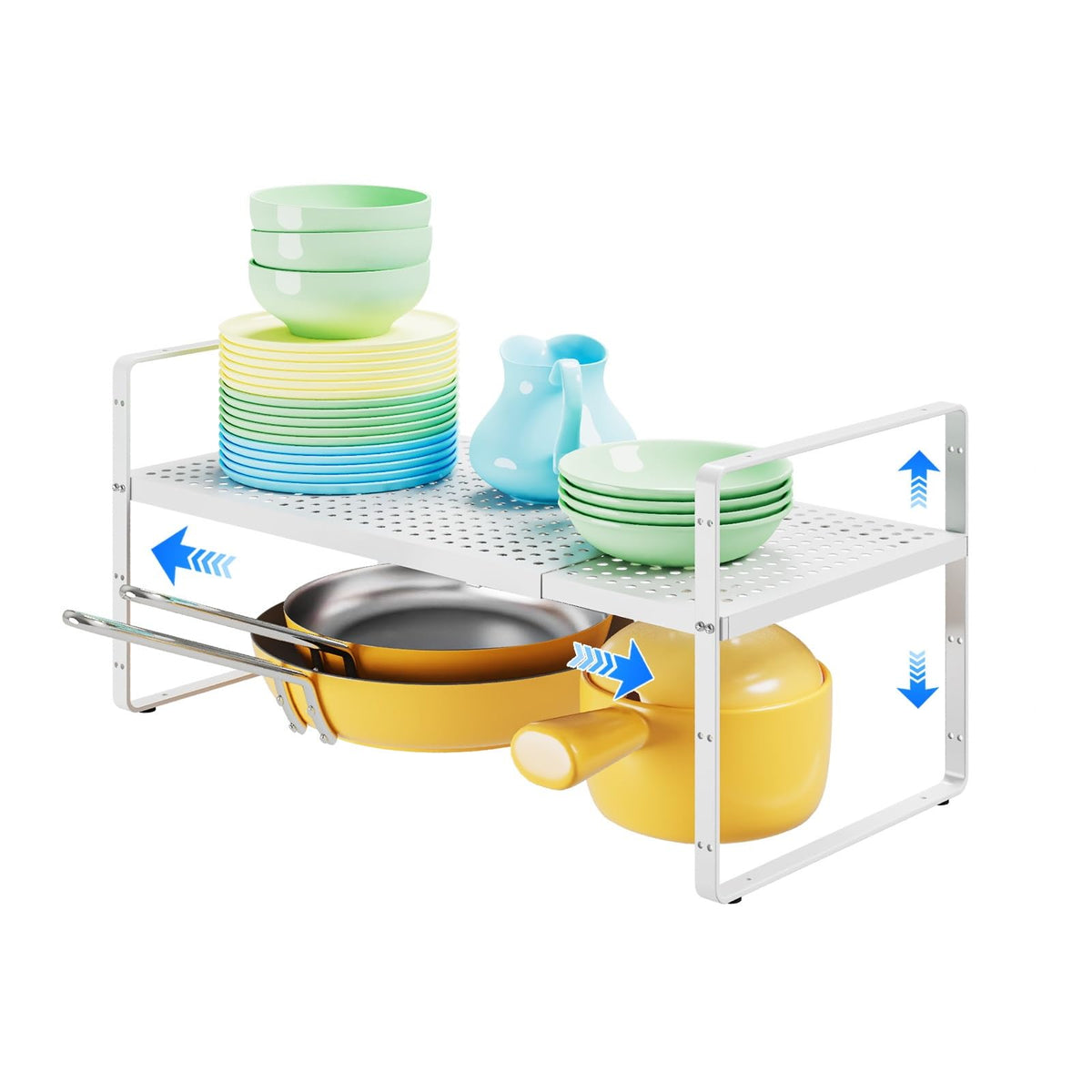 KIKIBRO Expandable Cabinet Shelf Organizers, Kitchen Small Stand Rack Organization for Countertop Cupborad Pantry Desktop Spice Rack, White 3 Pack